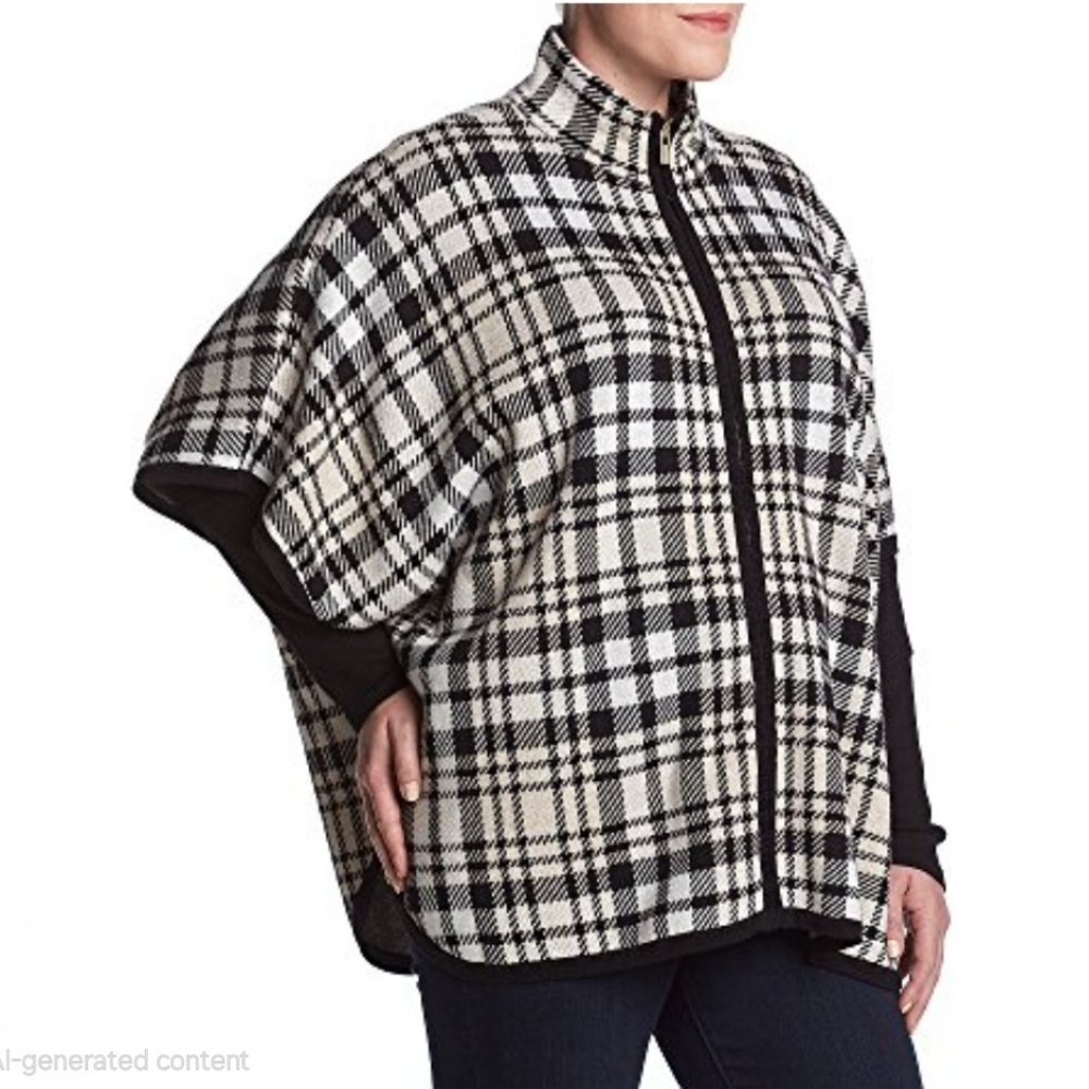 Jones New York Stylish Plaid Cape Jacket